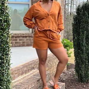 Cropped cardigan short set. Almond. Small. NWOT